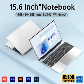 15.6" Ultra Slim Laptop 16GB RAM 2TB SSD Intel N3700 Notebook Gamer 1920*1080 Display Office Study Computer PC Windows 11 Pro