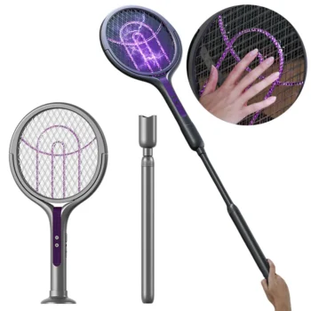 Rotating Head Bug Zapper Racket Rechargeable Fly Zapper 2 in 1 Fly Killer and Mosquito Trap Lamp for Indoor and Outdoor