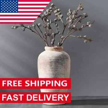 Large Ceramic Rustic Vase,11 inch Minimalist Decorative Vase,Farmhouse Tall Vase for Home Decor,Living Room, Shelf Decor, Gray ﻿